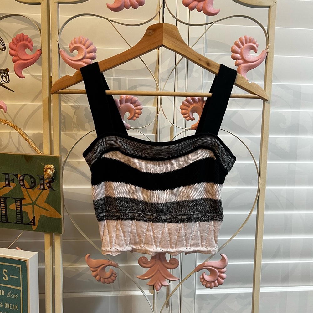 Urban Outfitters Black and Cream Knit Crop Top